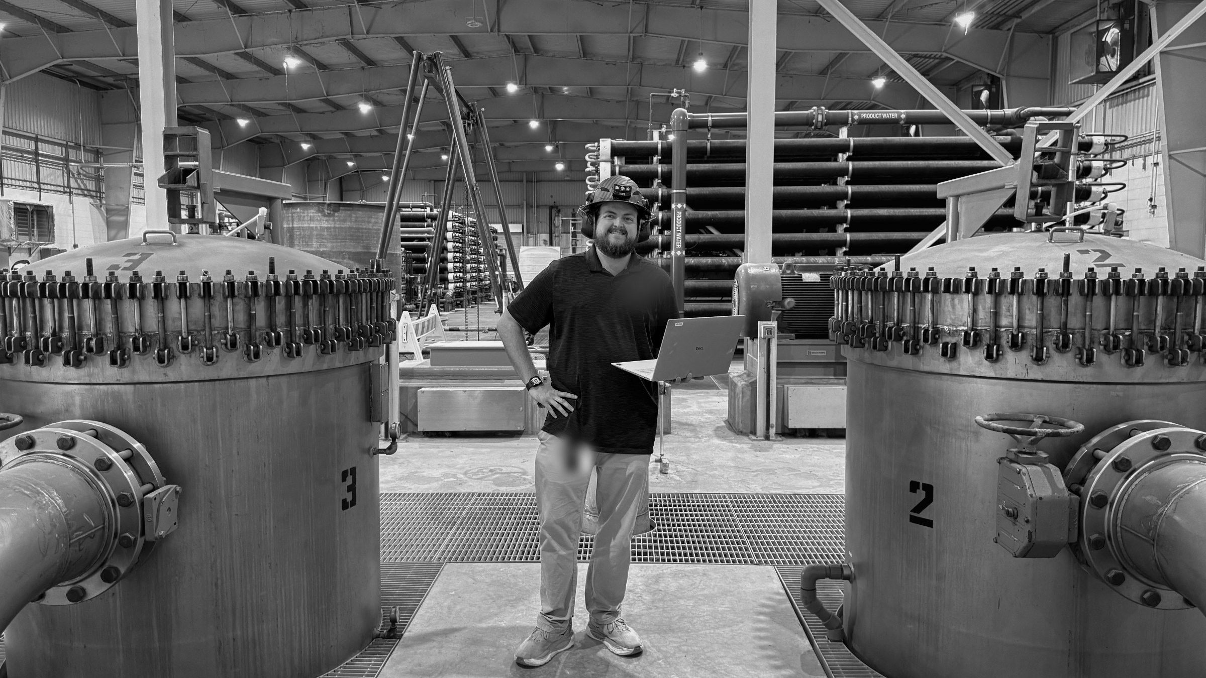 Matthew McManus on the treatment floor between two membrane trains